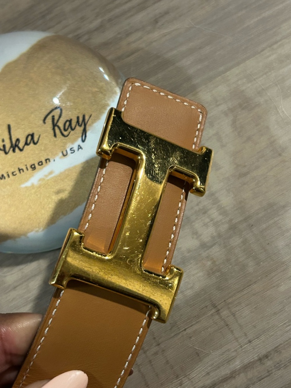 Hermes Tan Leather Belt with Gold H Buckle- Size‎ 70cm - Picture 10 of 10
